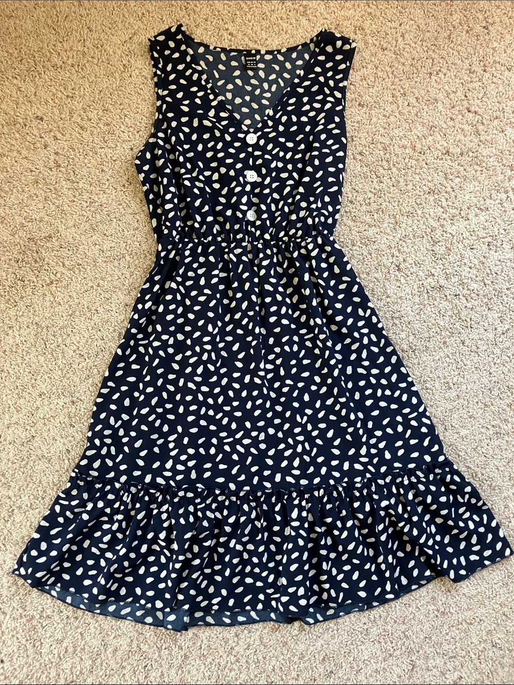 Navy Midi Dress with White Pattern